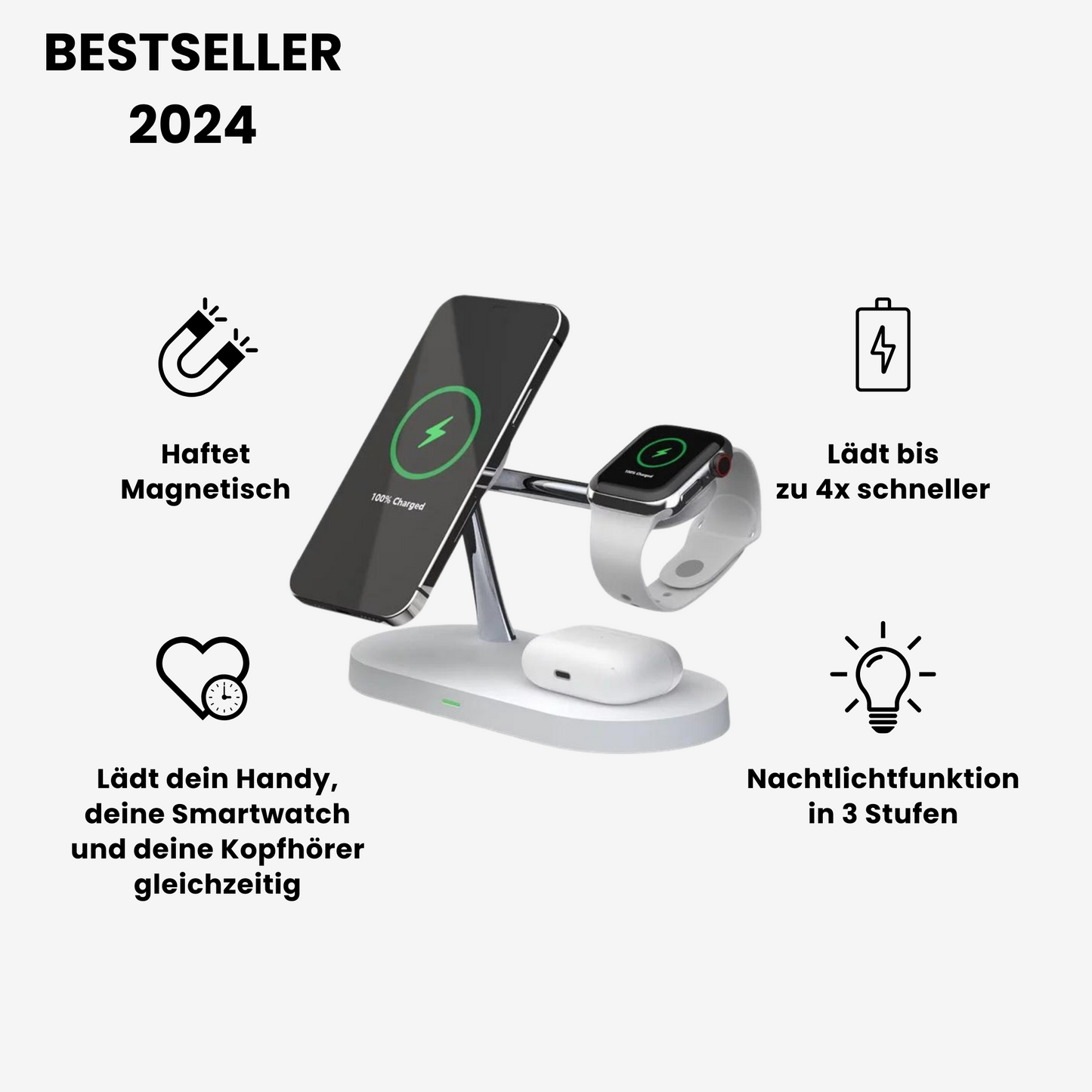 LuxCharge – 4-in-1 Wireless Charging Station for Apple and Samsung (Android)