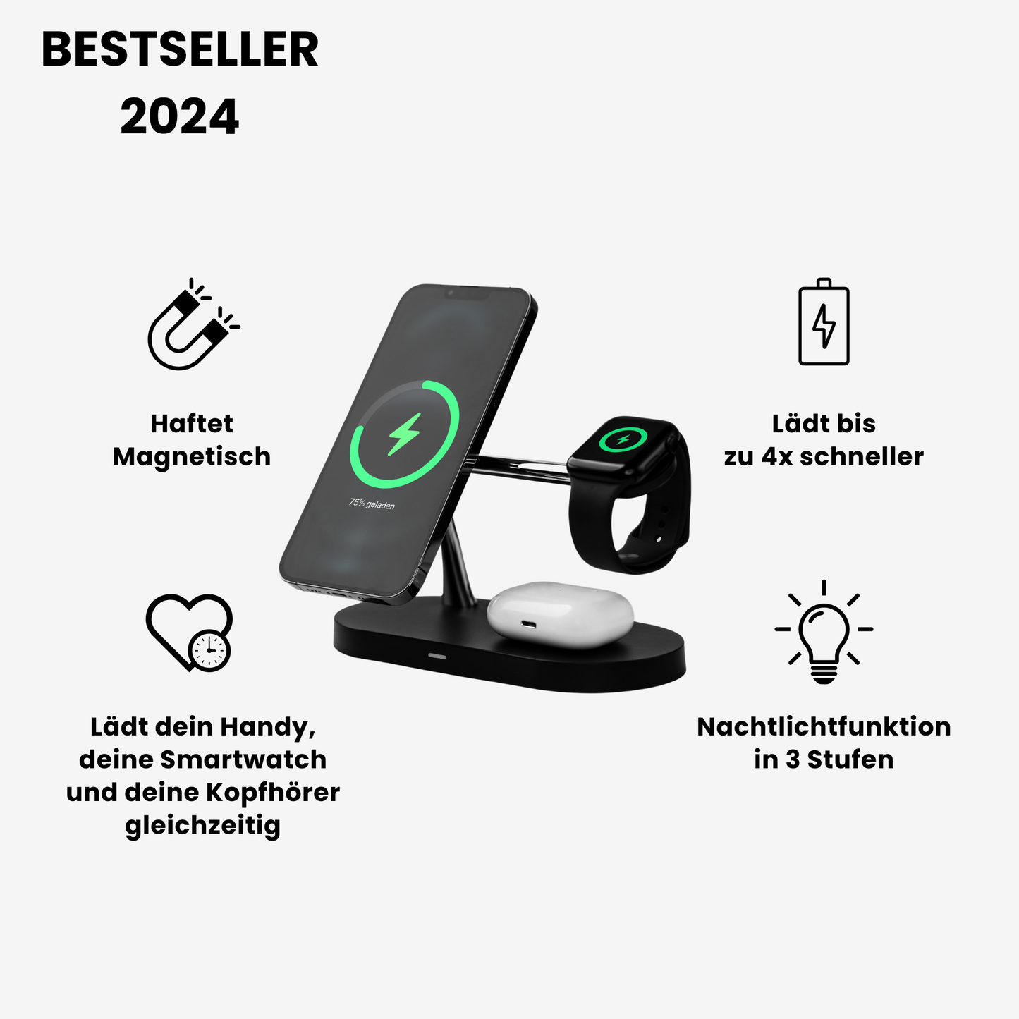 LuxCharge – 4-in-1 Wireless Charging Station for Apple and Samsung (Android)